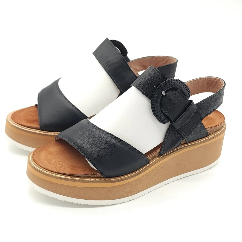 NAOT Crepe Black Soft Leather Platform Chunky Sandal Women's Size 7 - Picture 3 of 12